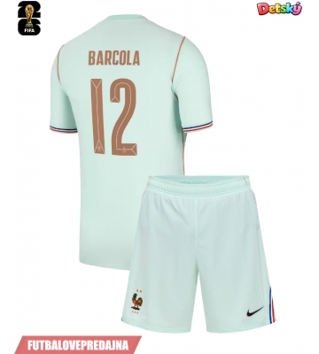 Lacne Dětský Futbalové dres Francúzsko Bradley Barcola #12 MS 2026 Krátky Rukáv - Preč (+ trenírky)
